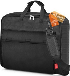 MISSLO Carry On Garment Bags for Travel with Shoulder Strap 43'' Suit Bags for Men Travel 2 in 1 Waterproof Suit Cover with 3 Pockets for Business Trip, Black