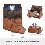 STOVER Garment Travel Duffle Bag, Large 2-in-1 Convertible Carry-on Luggage for Men & Women- Hanging Suits, Dresses & Clothes + Shoe Compartment- Weekender Tote Combo Duffel (Brown Leatherette)