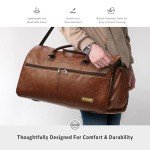 STOVER Garment Travel Duffle Bag, Large 2-in-1 Convertible Carry-on Luggage for Men & Women- Hanging Suits, Dresses & Clothes + Shoe Compartment- Weekender Tote Combo Duffel (Brown Leatherette)