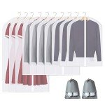 Perber 10 Packs Garment Bags for Hanging Clothes, Translucent Suit Bags for Closet Storage, Plastic Waterproof Suit Cover Bags with Zipper for Coats, Jackets, Dresses (24" x 31" & 40" & 48")