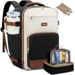 LOVEVOOK Travel Backpack for Women,40L Carry On Backpack Flight Approved,TSA Personal Item Travel Bag Fits 17.3" Laptop with 3 Packing Cubes,Large Waterproof Daypack,Beige and black and brown