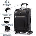 Travelpro Platinum Elite Softside Expandable Carry on Luggage, 8 Wheel Spinner Suitcase, USB Port, Suiter, Men and Women, Shadow Black, Carry On 21-Inch