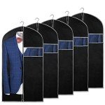 Syeeiex 40" Suit Bag, Set of 5 Garment Bags for Hanging Clothes, Suit Bags for Closet Storage, Garment Bags for Storage Suits,T-shirts, Jackets and Coats(Black & Grey)