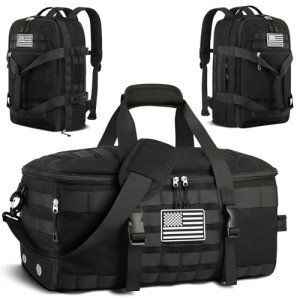 ETRONIK Gym Bags for Men Women, Tactical Duffle Bag Backpack with Shoe Compartment, 3 in 1 Carry on Travel Backpack with Wet Pocket, Weekender Overnight Range Bag for Workout Football Gym, Black