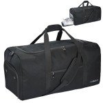 Duffle Bag for Men 65L, Travel Bag with Shoes Compartment, Large Capacity Duffel Bag, Water Resistant & Tear Resistant Women Weekender Bag with Shoulder Strap for Sports Gym Travel Camping (Black)