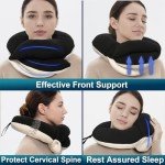 BUYUE Travel Neck Pillows for Airplanes, 360° Head Support Sleep for Long Flight, Skin-Friendly & Breathable, Kit with 3D Contoured Eye Mask, Earplugs and Storage Bag (Adult, Black, 90+ lbs)