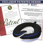 BUYUE Travel Neck Pillows for Airplanes, 360° Head Support Sleep for Long Flight, Skin-Friendly & Breathable, Kit with 3D Contoured Eye Mask, Earplugs and Storage Bag (Adult, Black, 90+ lbs)