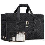 Weekender Travel Duffle Bag for Women: Overnight Bags with Shoe Compartment Carry on Bags for Airplanes with Toiletry Bag Weekend Yoga Gym Bag with Wet Pocket Black