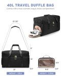 Weekender Travel Duffle Bag for Women: Overnight Bags with Shoe Compartment Carry on Bags for Airplanes with Toiletry Bag Weekend Yoga Gym Bag with Wet Pocket Black
