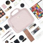 NISHEL Travel Toiletry Bag for Women Large Capacity, Makeup Essentials Organizer, Hanging Case for Accessories, Cosmetics, Pink