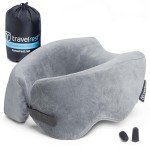 TRAVELREST Nest Memory Foam Travel Neck Pillow, Advanced Support for Long Flights, Patented Design, Optimal Relaxation, Compact, Ergonomic, Washable, On-The-Go, Attaches to Luggage - Gray