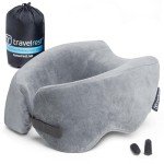 TRAVELREST Nest Memory Foam Travel Neck Pillow, Advanced Support for Long Flights, Patented Design, Optimal Relaxation, Compact, Ergonomic, Washable, On-The-Go, Attaches to Luggage - Gray
