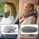 TRAVELREST Nest Memory Foam Travel Neck Pillow, Advanced Support for Long Flights, Patented Design, Optimal Relaxation, Compact, Ergonomic, Washable, On-The-Go, Attaches to Luggage - Gray