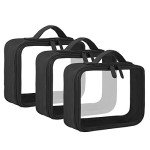 ANRUI TSA Approved Toiletry Bag With Handle Strap, Clear Travel Liquids Toiletries & Cosmetics Organizer Carry-On Luggage for Women and Men Black 3 Pack (Same Size)