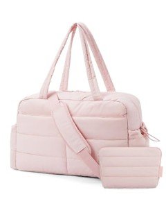 BAGSMART Travel Duffle Bag Gym Bag for Women, 31L Puffer Tote Bag Quilted Laptop Carry on, Weekender Overnight Bag Organizer Duffel Bag for Travel, Pink