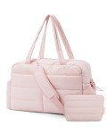 BAGSMART Travel Duffle Bag Gym Bag for Women, 31L Puffer Tote Bag Quilted Laptop Carry on, Weekender Overnight Bag Organizer Duffel Bag for Travel, Pink