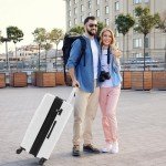 Sweetcrispy Carry on Luggage,Hard Shell Expandable Double Spinner Rolling Wheels Suitcase,TSA Lock, Modern White, 20 inch