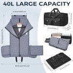 Ytonet Convertible Garment Bags for Travel, Large Garment Duffle Bag Carry on Garment Bag with 17.3in Laptop Compartment and Shoe Storage, 2 in 1 Hanging Suitcase Suit Travel Bags for Men Women, Black