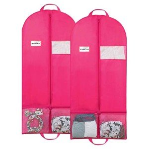 MASKEYON 51" Garment Bags with Zipper Pocket for Dance Costume,Wedding Gown,Suit,Garment Bags for Travel and Storage(Pack of 2, Pink)