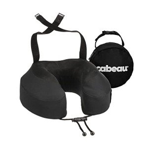 Cabeau Airplane Pillow for Long Flights – Evolution S3 – Best Travel Accessory with Seat Straps to Secure Your Head and Neck and Provides 360° Support (Jet Black)