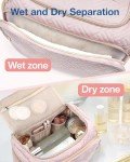 BAGSMART Travel Toiletry Bag, Large Wide-open Makeup Cosmetic Travel Bag for Toiletries with Handle, Pink-L
