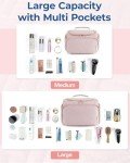 BAGSMART Travel Toiletry Bag, Large Wide-open Makeup Cosmetic Travel Bag for Toiletries with Handle, Pink-L