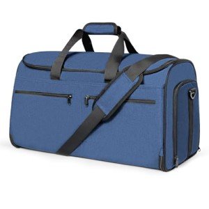 Carry on Garment Bag for Travel, Bukere Convertible Suit Travel Garment Duffel Bag for Men Women Business, Shoe Compartment, Detachable Shoulder Strap, Multi-Function 2 in 1 Weekender Bag, Blue