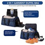Carry on Garment Bag for Travel, Bukere Convertible Suit Travel Garment Duffel Bag for Men Women Business, Shoe Compartment, Detachable Shoulder Strap, Multi-Function 2 in 1 Weekender Bag, Blue