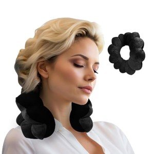 Total Pillow Donut Pillow for Airplane & Travel, Sleeping Neck Pillow, Microbead Comfortable Pillow for Neck, Head, Back, Lumbar & Pelvic Support, Twists to Many Positions - Black
