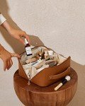 EACHY Travel Makeup Bag,Large Capacity Cosmetic Bags for Women,Waterproof Portable Pouch Open Flat Toiletry Bag Make up Bag with Divider and Handle, Gifts for Women (Brown, Medium)