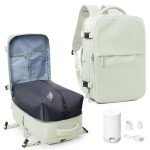 suwasp Vacuum Compression Backpack, 45L Expandable Travel Backpack with Electric Vacpack Pump, Travel Vacuum Bags with Shoe Compartment/17inch Laptop Compartment/USB Port, Mintgreen