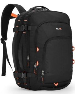 Tolaccea Travel Backpack, TSA Friendly Flight Approved Carry-on Luggage Water-resistant Business Rucksack, Durable Large Computer Bag Daypack Fits 15.6 Inch Laptop, 35-45L Expandable - Black