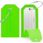 BlueCosto - Luggage Tags - Large, Green, 5 PK - PVC Suitcase Tags w/Privacy Cover & Stainless Steel Wire Loops - Personalized Baggage Identifiers for Travel - Backpack Name Labels