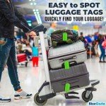 BlueCosto - Luggage Tags - Large, Green, 5 PK - PVC Suitcase Tags w/Privacy Cover & Stainless Steel Wire Loops - Personalized Baggage Identifiers for Travel - Backpack Name Labels