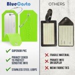 BlueCosto - Luggage Tags - Large, Green, 5 PK - PVC Suitcase Tags w/Privacy Cover & Stainless Steel Wire Loops - Personalized Baggage Identifiers for Travel - Backpack Name Labels