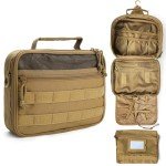 SMONT Tactical Toiletry Bag for Men Travel, Hanging Dopp Kit Shaving Hygiene Bag for Traveling Bathroom Brown