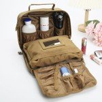 SMONT Tactical Toiletry Bag for Men Travel, Hanging Dopp Kit Shaving Hygiene Bag for Traveling Bathroom Brown