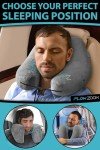 FLOWZOOM Air Inflatable Neck Pillow for Traveling on Plane - H-Shape Hooded Travel Pillow with 5 Snooze Modes, Fast Inflation, Pressure Control, Cozy Clip-On Hood & Plushy Cover - Size L, Silver Gray