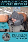 FLOWZOOM Air Inflatable Neck Pillow for Traveling on Plane - H-Shape Hooded Travel Pillow with 5 Snooze Modes, Fast Inflation, Pressure Control, Cozy Clip-On Hood & Plushy Cover - Size L, Silver Gray