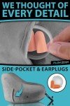 FLOWZOOM Air Inflatable Neck Pillow for Traveling on Plane - H-Shape Hooded Travel Pillow with 5 Snooze Modes, Fast Inflation, Pressure Control, Cozy Clip-On Hood & Plushy Cover - Size L, Silver Gray