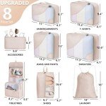 10 Set/8 Set Packing Cubes for Travel, Gifts for Women Mom,Anti-Tearing Suitcase Organizer for Luggage with Shoe & Hanging Toiletry Bag,OlarHike Vacation Essentials & Accessories for Cruise Ship,Cream