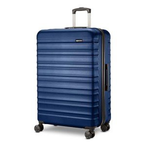 Amazon Basics 26" Hardside Medium Checked Luggage, Hardshell Suitcase With Wheels, Expandable For Up to 15% More Space, With Scratch-Resistant Surface, Four Multi-directional Wheels, Navy Blue