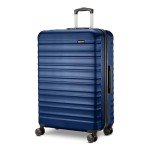 Amazon Basics 26" Hardside Medium Checked Luggage, Hardshell Suitcase With Wheels, Expandable For Up to 15% More Space, With Scratch-Resistant Surface, Four Multi-directional Wheels, Navy Blue