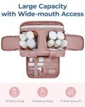 BAGSMART Travel Toiletry Bag, Lightweight Large Wide-open Travel Bag for Women, Puffy Cosmetic Makeup Bag Organizer with Handle for Accessories,Essentials, Toiletries, Dark Pink