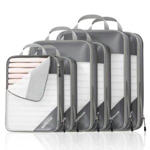 NICOSHOW 6 Set Compression Packing Cubes for Travel - Compressible, Lightweight, and Space-Saving Packing Cubes, Travel Essentials for Women, Grey