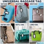 BlueCosto Luggage Tags (Small, Black, 10 PK) - Suitcase Tags w/Name ID Card & Heavy-Duty Metal Wire Loops - Bright Colored PVC Tags for Travel Baggage - Backpack Name Labels