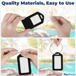 BlueCosto Luggage Tags (Small, Black, 10 PK) - Suitcase Tags w/Name ID Card & Heavy-Duty Metal Wire Loops - Bright Colored PVC Tags for Travel Baggage - Backpack Name Labels