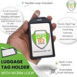 5 Pack - Premium Rigid Airline Luggage Tag Holders with 6" Worm Loops - Heavy Duty Hard Plastic -Suitcase ID Tag Identifiers with Business Card Insert Window by Specialist ID (Translucent/Clear)