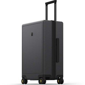 LEVEL8 Checked Luggage, Large Suitcase, Lightweight Luminous Textured Tsa Approved Medium Hardside Luggages with 8 Spinner Wheels, 24 Inch, Dark Grey
