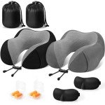 CloudBliss Travel Pillow Premium Memory Foam, Comfortable & Supportive Neck Pillow, Neck Pillows for Sleeping Travel, Airplane Pillow for Sleeping Airplane, Car, Office and Home（Black & Dark Grey）